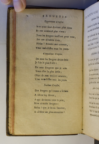 page 12 : Couplet : Des Bergers qu'Amour a somis. / De tous les Bergers de ces bois. / Vos yeux sont devenus plus doux.