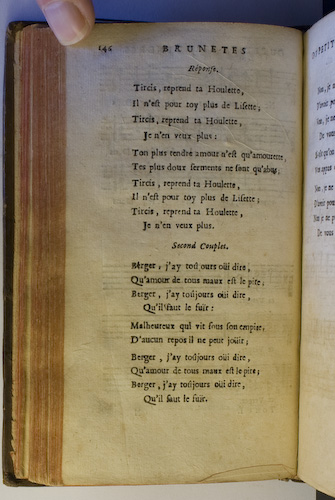 page 146 : Couplet : Berger, j'ay tojours oi dire. / Tircis, reprend ta houlette.