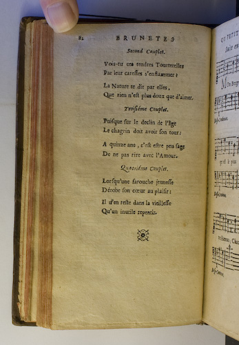 page 82 : Couplet : Lorsqu'une farouche jeunesse. / Puisque sur le dclin de l'ge. / Voy tu ces tendres Tourterelles.