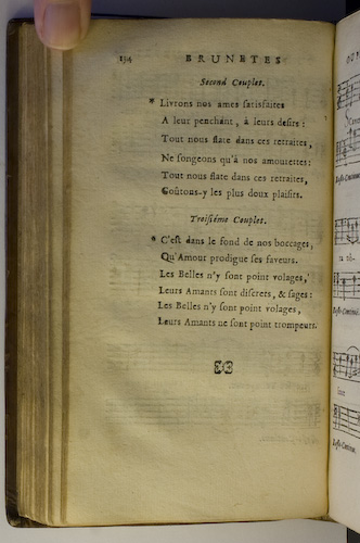 page 134 : Couplet : C'est dans le fonds de nos boccages. / Livrons nos ames satisfaites.