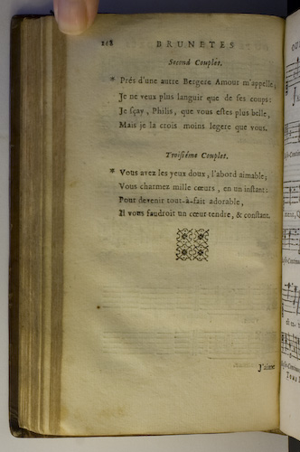 page 168 : Couplet : Prs d'une autre Bergere, Amour. / Vous avez les yeux doux, l'abord.