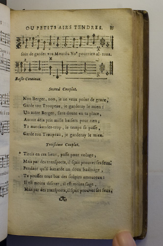 page 85 : Couplet : Le Verger du Berger Tircis. / Non, Berger, non je ne veux point. / Tircis en ces lieux, pass pour volage.