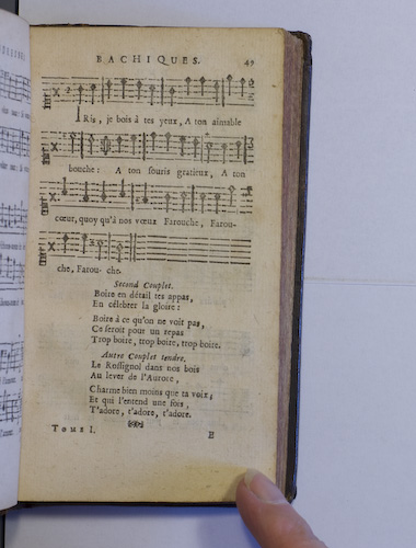 page 49 : Couplet : Boire en détail tes appas. / Iris, je bois à tes yeux. / Le Rossignol dans nos bois.